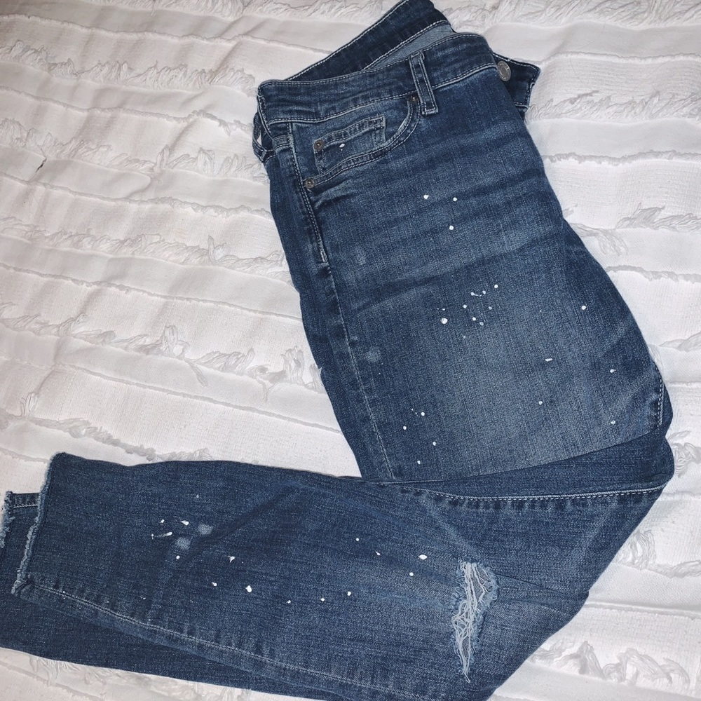 Gap paint knee slit skinny jeans